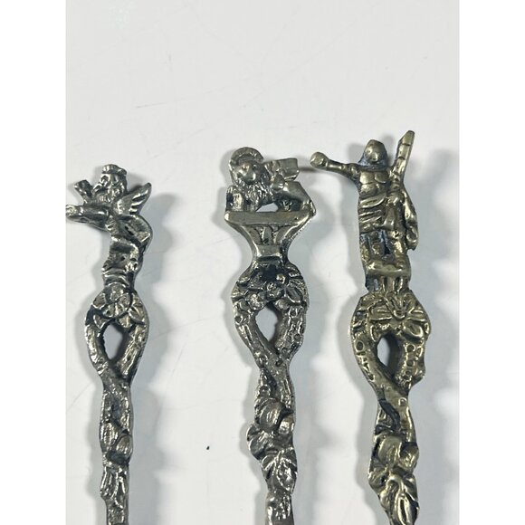 Vintage Ornate Brass & Silver-Plated Flatware Set With Figural Handles - Picture 2 of 7